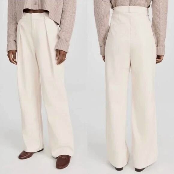 Mother High Waisted Egret Tunnel Vision Pleated Prep Faux Leather Pants - Picture 1 of 7